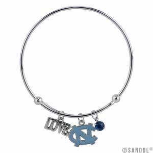New Love North Carolina Tar Heels Wire Bangle Charm Bracelet, NCAA